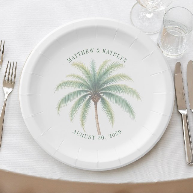 Palm Tree Island Destination Green Wedding Pappteller (Palm Tree Island Destination Green Wedding Paper Plates
)
