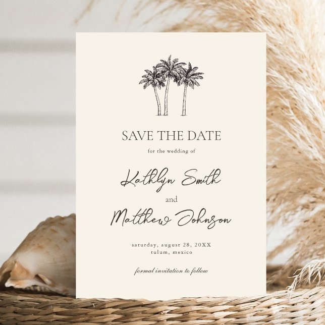 Palm Tree Ivory Minimalistische Hochzeit in Urlaub Save The Date (Von Creator hochgeladen)