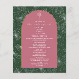 Palm Tree Leaf Pink & Green Wedding Programm