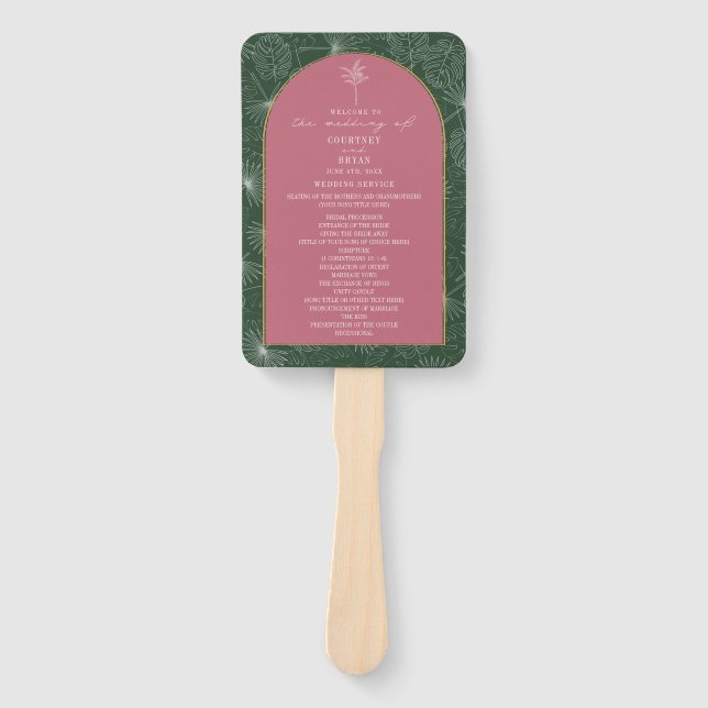 Palm Tree Leaf Pink & Green Wedding Programm Fächer (Vorderseite)