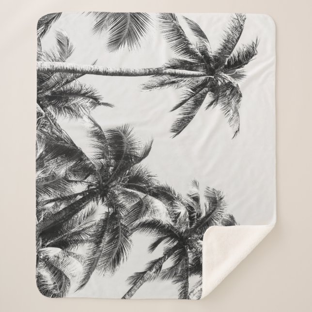 Palm Tree Leaf Schwarz-weiß Sherpadecke (Vorderseite)