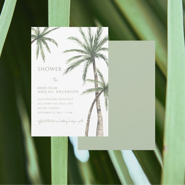 Palm Tree Light Sage Green Brautparty Einladung (Von Creator hochgeladen)