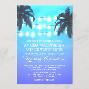 Palm Tree Lights Watercolor Mariage Invitations