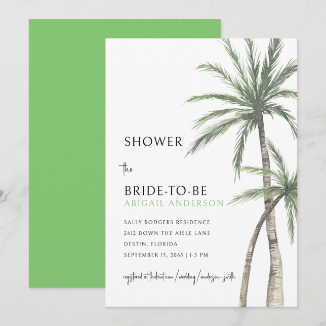 Palm Tree Lime Green Brautparty Einladung (Vorne/Hinten)