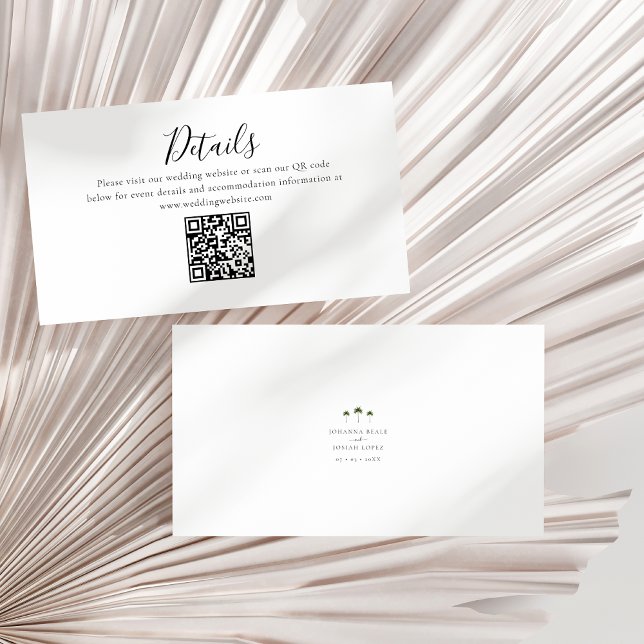 Palm Tree Minimale Skriptdetails QR Code Hochzeit Begleitkarte (Von Creator hochgeladen)