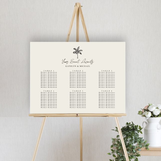 Palm Tree Minimalistisch Wedding 6 Table Seating Poster (Von Creator hochgeladen)