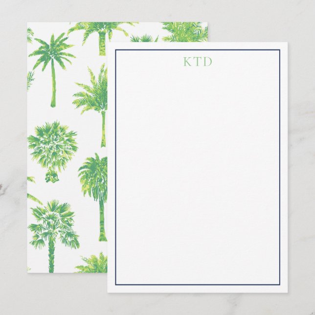 Palm Tree Mit Monogramm Stationary Einladung (Vorne/Hinten)