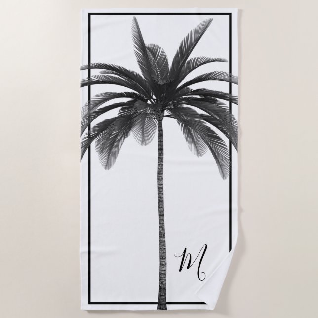 Palm Tree Modernes Schwarz-weißes Personal Strandtuch (Vorderseite)