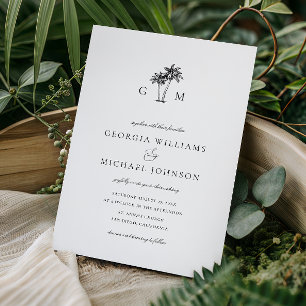 Palm Tree Monogram Tropische Hochzeit in Urlaubsor Einladung