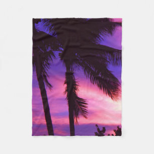 Palm Tree N Lila Sunset Fleece Blanket