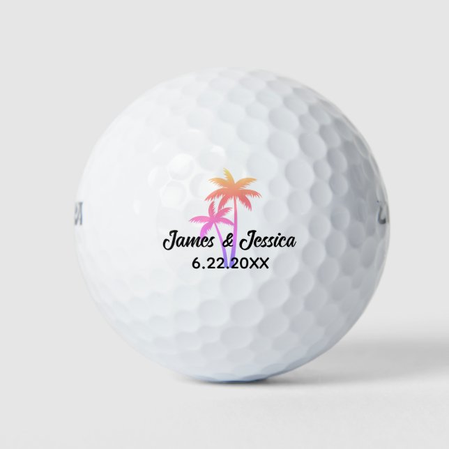 Palm Tree Name and Date Template Gastgeschenk Hoch Golfball (Vorderseite)