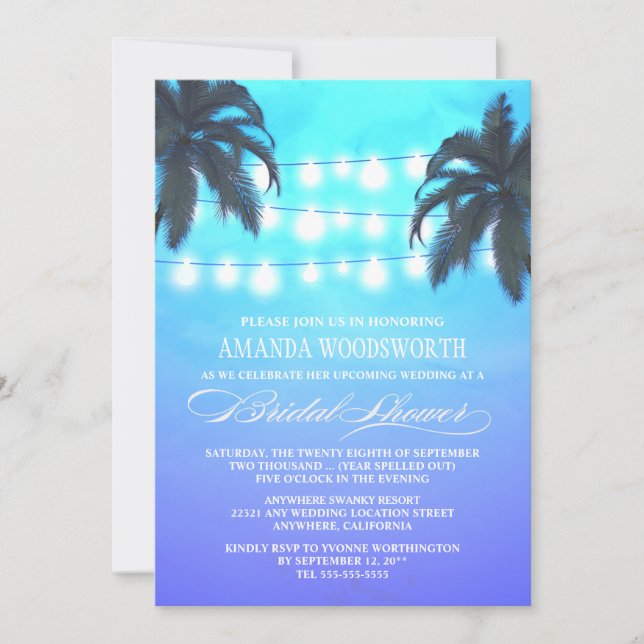 Palm Tree Night Lights Bridal Douche Invitations (Devant)