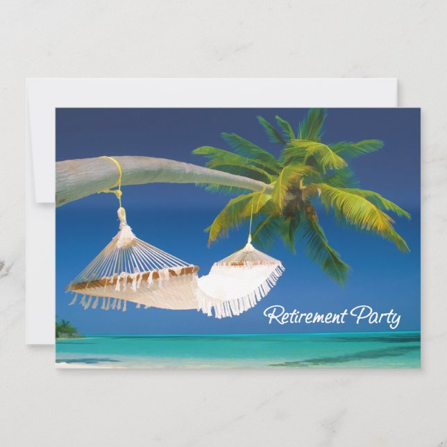 Palm Tree, Ocean & Hammock Retirement Party Einladung (Vorderseite)