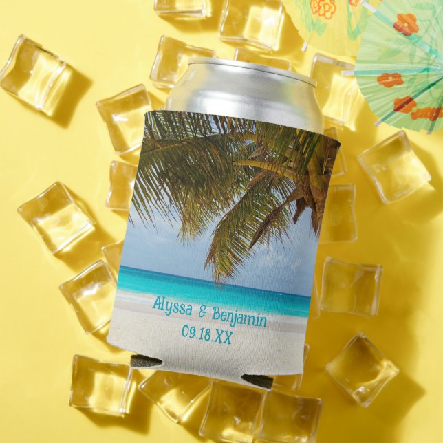 Palm Tree Ocean View Custom Wedding Coozie Dosenkühler (In Situ Sommer)
