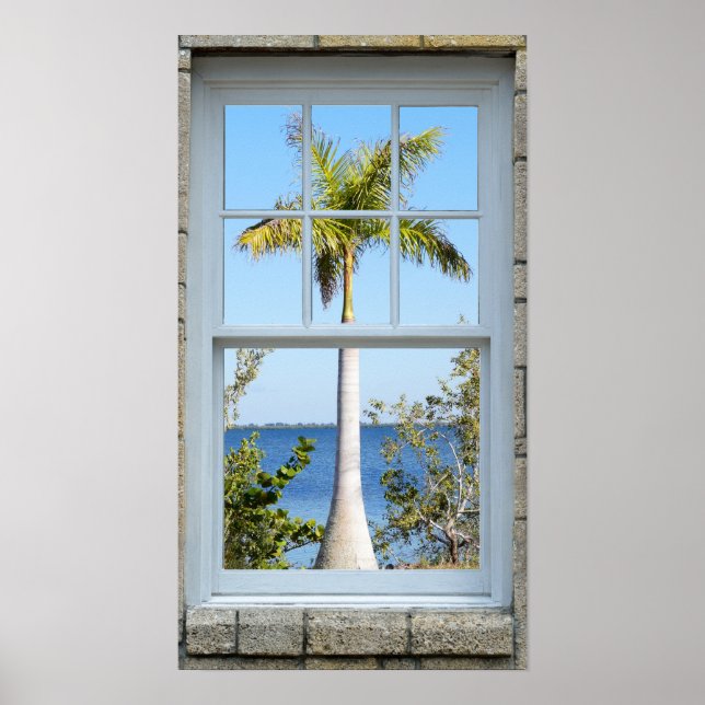 Palm Tree Ocean Window View Poster (Vorne)
