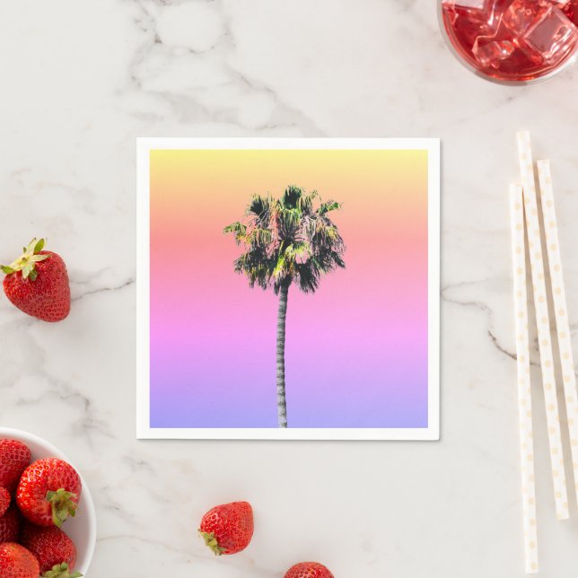Palm Tree Ombre Pink Blue Yellow Paper Napkin Serviette (Beispiel)