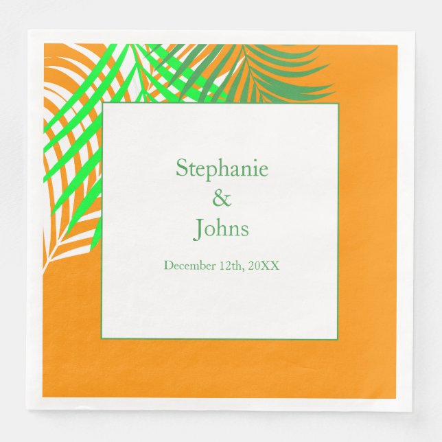 Palm Tree Orange Green Art Blätter Wedding Serviette (Vorderseite)