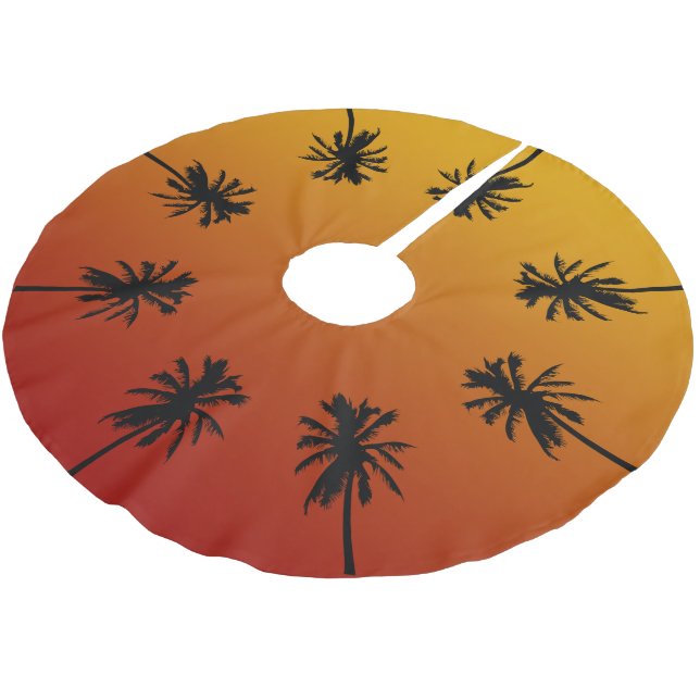 Palm Tree Orange Sunset Tropical Christmas Tree Polyester Weihnachtsbaumdecke (Schrägansicht)