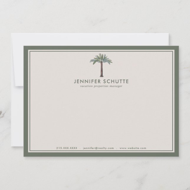 Palm Tree Personalisiert Vacation Rentals Realtor Mitteilungskarte (Vorderseite)