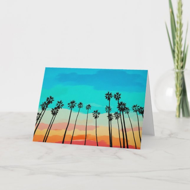 Palm Tree Rainbow Sunset Watercolor Karte (Vorderseite)