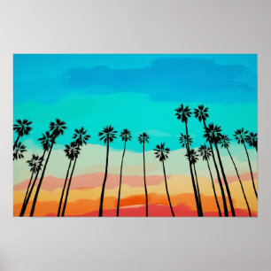Palm Tree Rainbow Sunset Watercolor Poster
