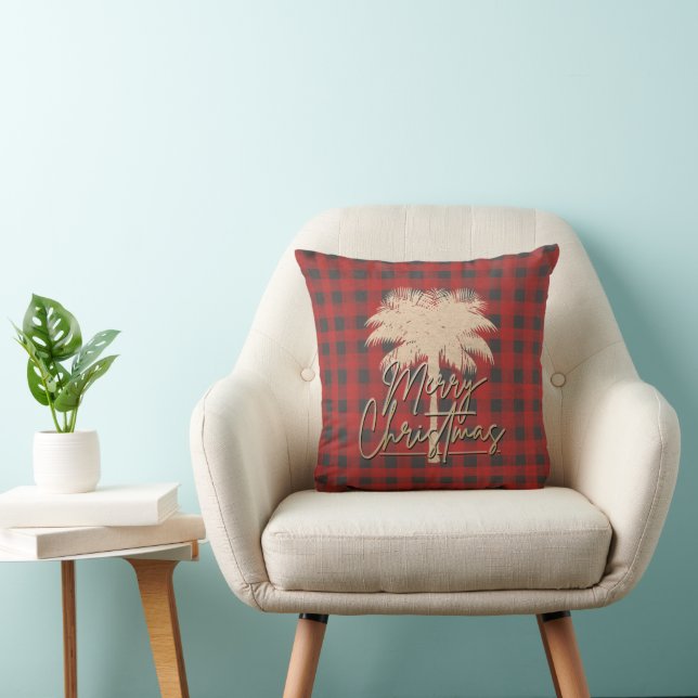 Palm Tree Red Gray Buffalo Kariert Weihnachten Kissen (Stuhl )