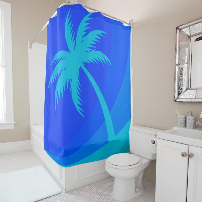 Palm Tree Retro Beach Tropical Blue Duschvorhang (Beispiel)