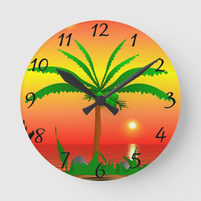 Palm Tree Runde Wanduhr (Vorderseite)