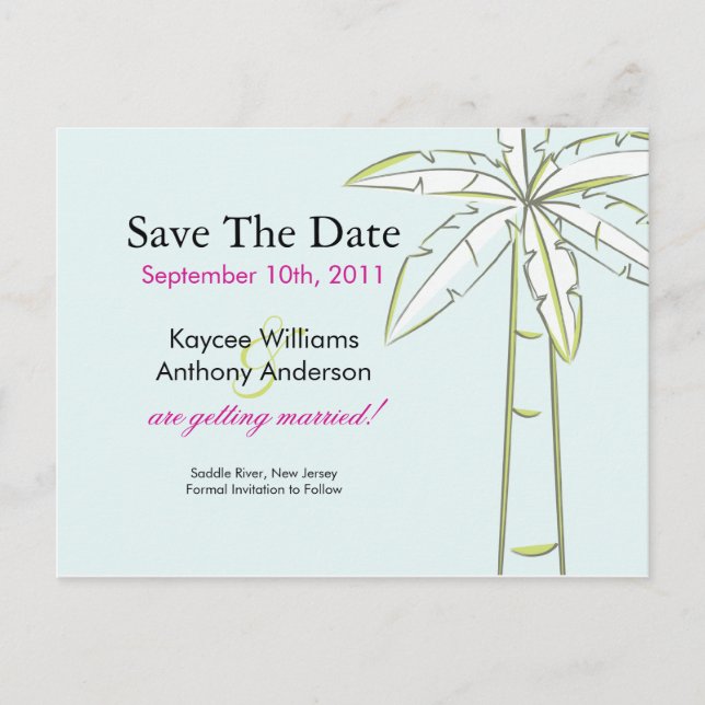 Palm Tree Save the Date POST CARD! Ankündigungspostkarte (Vorderseite)