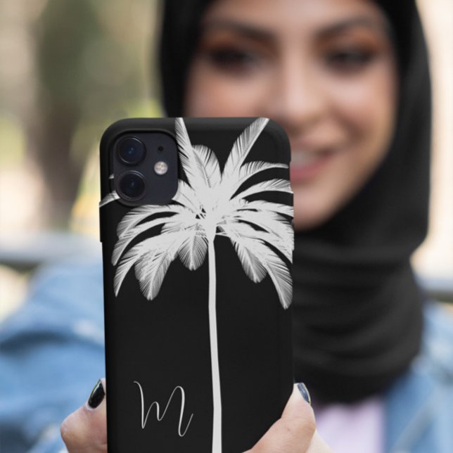 Palm Tree Schwarz-weiß Elegant Monogram Case-Mate iPhone Hülle (Von Creator hochgeladen)