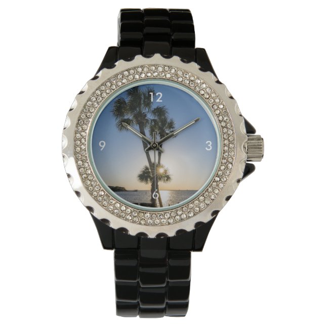 Palm Tree Scissors Silhouette Watch Armbanduhr (Vorderseite)