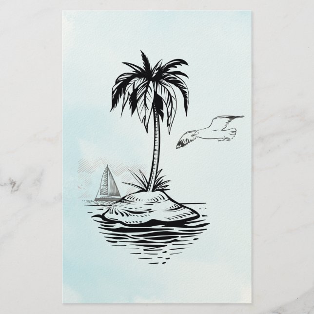 Palm Tree & Seagull auf Notizen Briefpapier (Vorderseite)