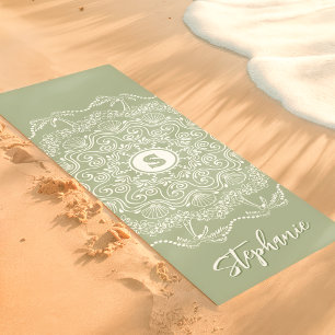 Palm Tree Seashell Mandala Monogram Sage Beach Yogamatte