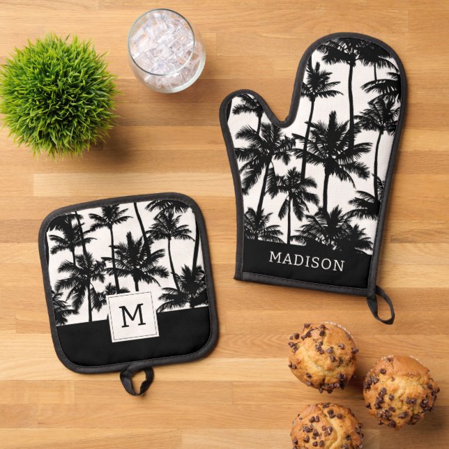 Palm Tree Shadow Pattern Ofenhandschuh & Topflappen-Set (Oben Unten)