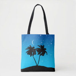Palm Tree Silhouette, Abend Blau mit Sternen Tasche