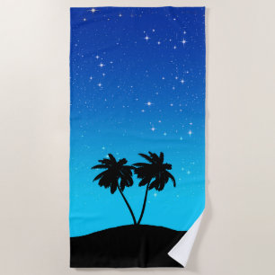 Palm Tree Silhouette auf Abend Blau mit Sternen Strandtuch