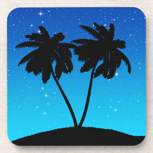 Palm Tree Silhouette auf Abend Blau mit Sternen Untersetzer