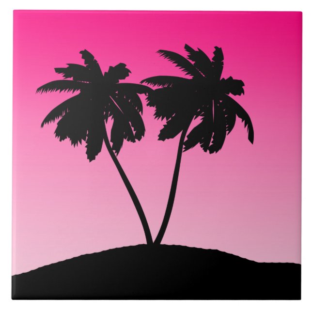 Palm Tree Silhouette auf Morgenrot Fliese (Vorderseite)