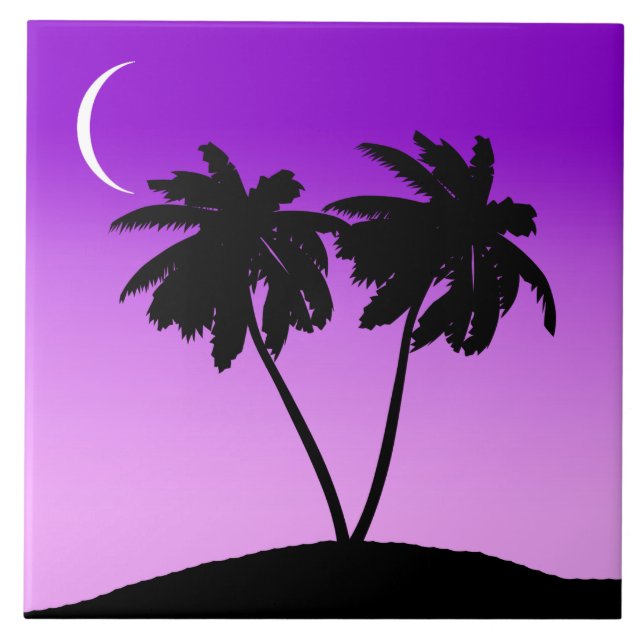 Palm Tree Silhouette auf Twilight Lila Fliese (Vorderseite)