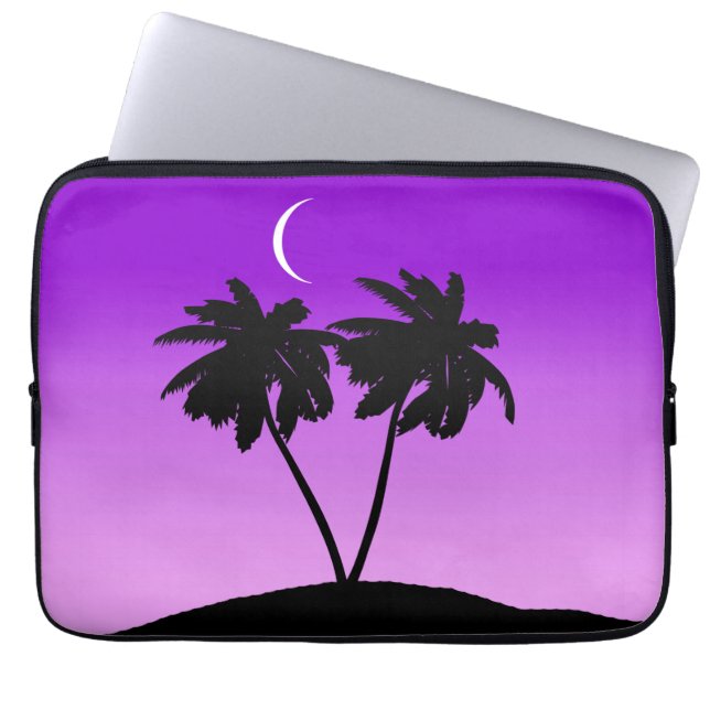 Palm Tree Silhouette auf Twilight Lila Laptopschutzhülle (Vorderseite)