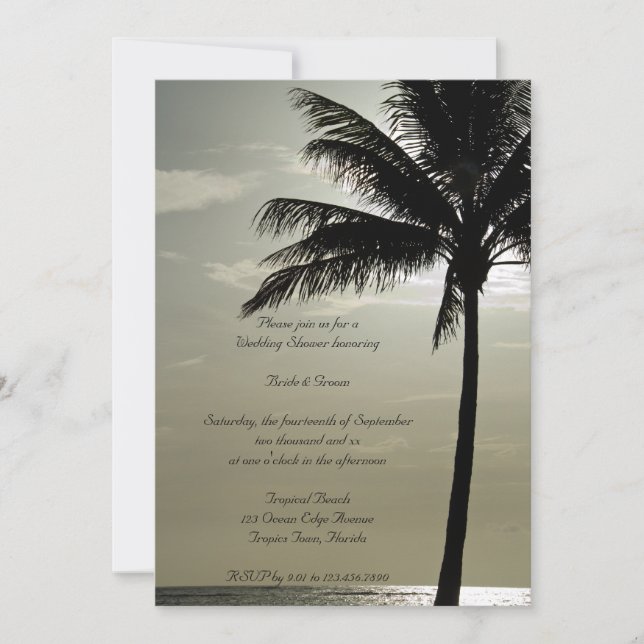 Palm Tree Silhouette Beach Wedding Dusche Einladung (Vorderseite)