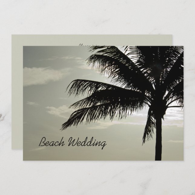 Palm Tree Silhouette Beach Wedding Einladung (Vorne/Hinten)