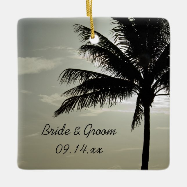 Palm Tree Silhouette Beach Wedding Square Keramikornament (Vorderseite)
