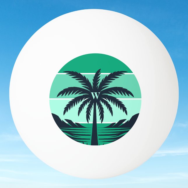Palm Tree Silhouette Black Striped Green Monogram Tischtennisball (Von Creator hochgeladen)