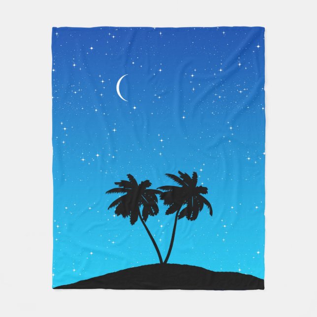 Palm Tree Silhouette gegen Abend Blue Fleecedecke (Vorderseite)
