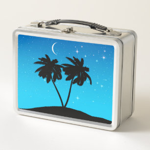 Palm Tree Silhouette gegen Abend Blue mit Sta Metall Brotdose