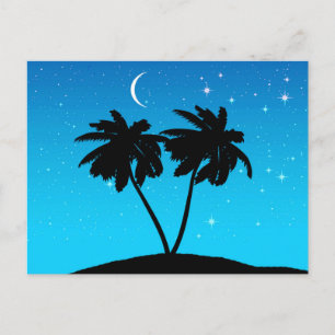 Palm Tree Silhouette gegen Abend Blue Postkarte