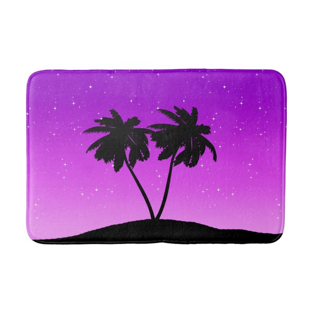 Palm Tree Silhouette gegen Twilight Lila Badematte (Vorderseite)
