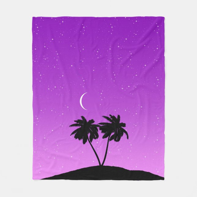 Palm Tree Silhouette gegen Twilight Lila Fleecedecke (Vorderseite)