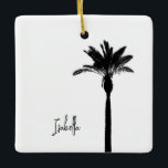 Palm Tree Silhouette NAME Travel Beach Coastal Keramikornament<br><div class="desc">Palm Tree Silhouette in schwarz auf weißem Hintergrund mit individuelle Name in schwarz. Leicht zu personalisieren Text,  Textfarbe,  Schriftart. Ideal für JEDE Person,  West Coast Vibe,  Urlaub Souvenir,  Lifestyle. Modern,  Küste,  Chic. Mix und Match komplette Palm Tree Collection von TMCdesigns.</div>